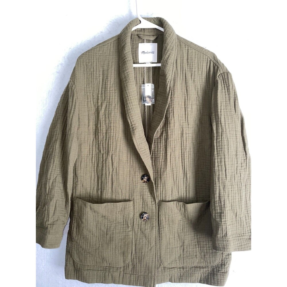 Madewell Women’s Size M Army Olive Green 100% Cotton Soft Blazer Jacket Pockets